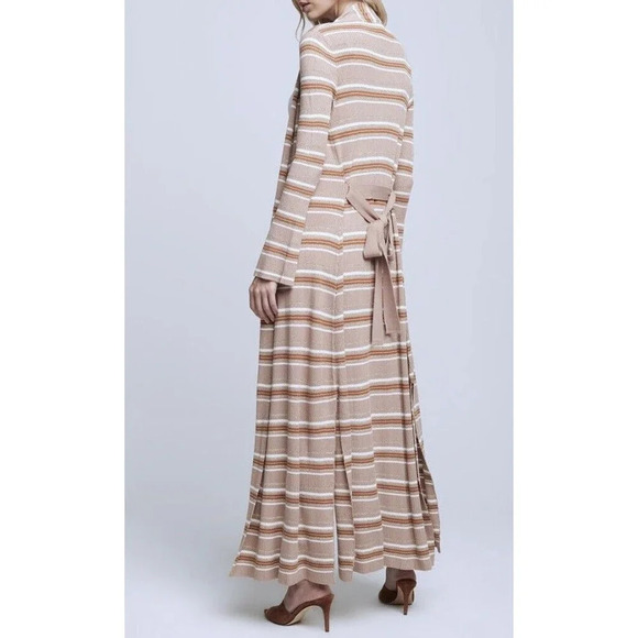 L'AGENCE Mirija Pink White Gold Metallic Stripe Duster Cardigan Sweater - Picture 2 of 7